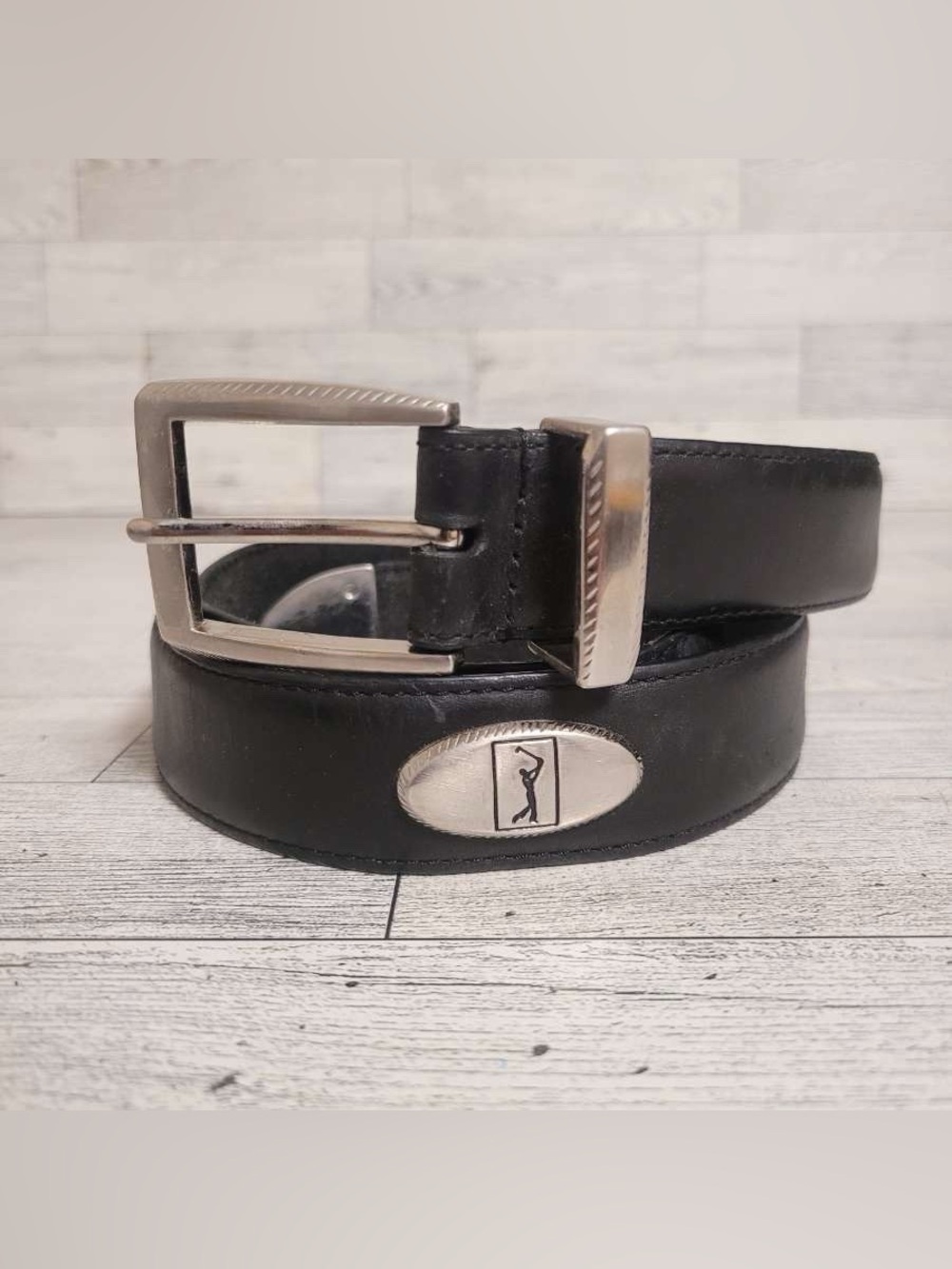 Men's PGA Tour Black Leather Western Athletic Golf Belt Size 38